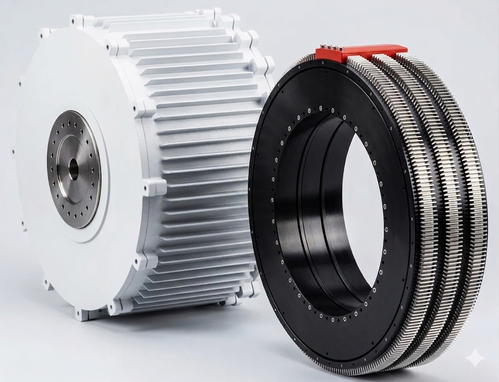 Compact rotary core assembly of the Assisted Mobility Devices Level 3 EV charger — finned housing and stator ring.